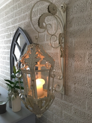 Lantern with wall bracket made of wrought iron, Old-White patina, really great looking!!!